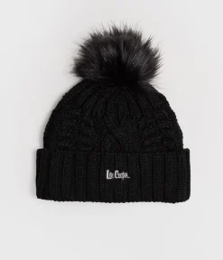 Czapka zimowa damska damska z pomponem 0100 BLACK