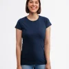 Dopasowany t-shirt z bawełny slub z lnem ISLA2 8041 NAVY