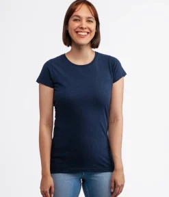 Dopasowany t-shirt z bawełny slub z lnem ISLA2 8041 NAVY