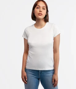 Dopasowany t-shirt z bawełny slub z lnem ISLA2 8041 WHITE