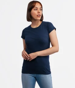 Dopasowany t-shirt z bawełny slub z lnem ISLA2 8041 NAVY
