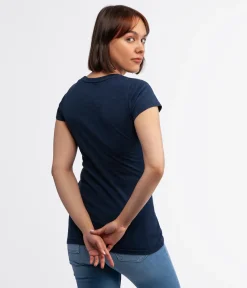 Dopasowany t-shirt z bawełny slub z lnem ISLA2 8041 NAVY
