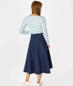 Jeansowa rozkloszowana spódnica NEMA 3084 BLUE BLACK