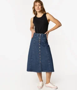 Jeansowa spódnica midi z guzikami IMELIA 2489 DOUBLE STONE