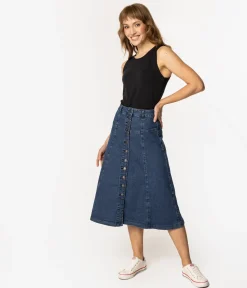 Jeansowa spódnica midi z guzikami IMELIA 2489 DOUBLE STONE