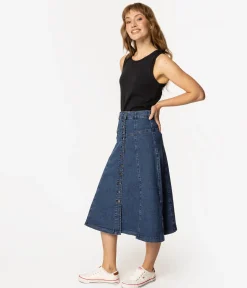 Jeansowa spódnica midi z guzikami IMELIA 2489 DOUBLE STONE