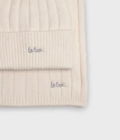 Komplet z kaszmirem czapka zimowa damska i szalik 3321 OFF WHITE