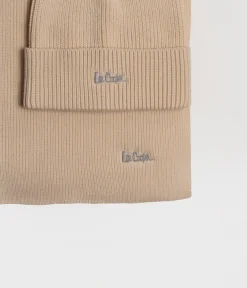 Komplet z kaszmirem czapka zimowa damska i szalik 9011 BEIGE