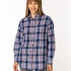 Koszula damska oversize w kratę ZOE 6198 BLUE INDIGO