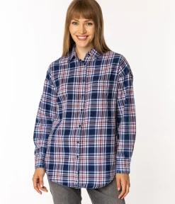 Koszula damska oversize w kratę ZOE 6198 BLUE INDIGO