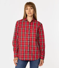 Koszula damska oversize w kratę LENA 2489 RED CHECK