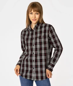 Koszula damska oversize w kratę LENA 2489 BLACK CHECK