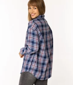 Koszula damska oversize w kratę ZOE 6198 BLUE INDIGO