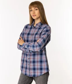 Koszula damska oversize w kratę ZOE 6198 BLUE INDIGO