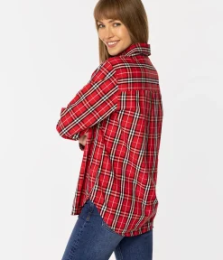 Koszula damska oversize w kratę LENA 2489 RED CHECK