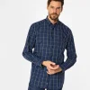 Koszula męska comfort w drobną kratkę NEW TENBY 32KZ BLUE
