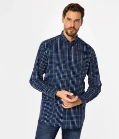Koszula męska comfort w drobną kratkę NEW TENBY 32KZ BLUE