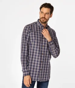 Koszula męska comfort w kratę NEW TENBY 33KZ BROWN