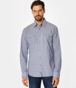 Koszula męska slim w pionowe paski MALT 44PZ BLUE
