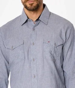 Koszula męska slim w pionowe paski MALT 44PZ BLUE
