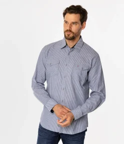 Koszula męska slim w pionowe paski MALT 44PZ BLUE