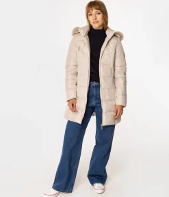Puchowa kurtka damska z odpinanym kapturem CLIVIA2 5500 BEIGE