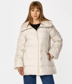 Puchowa kurtka damska z odpinanym kapturem MONICA 4402 BEIGE