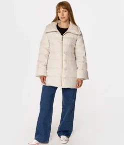 Puchowa kurtka damska z odpinanym kapturem MONICA 4402 BEIGE