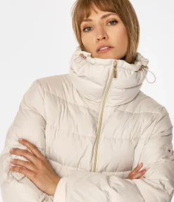 Puchowa kurtka damska z odpinanym kapturem MONICA 4402 BEIGE