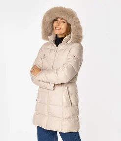 Puchowa kurtka damska z odpinanym kapturem CLIVIA2 5500 BEIGE