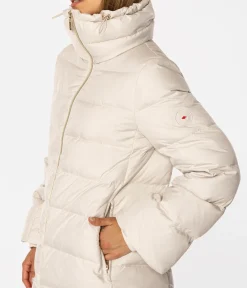 Puchowa kurtka damska z odpinanym kapturem MONICA 4402 BEIGE