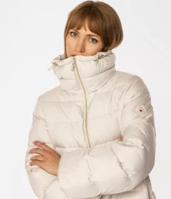 Puchowa kurtka damska z odpinanym kapturem MONICA 4402 BEIGE