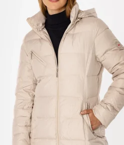 Puchowa kurtka damska z odpinanym kapturem CLIVIA2 5500 BEIGE