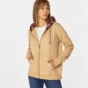 Rozpinana bluza damska z kapturem w kratę SAMIRA 4561 WARM SAND