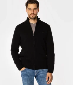 Rozpinany sweter męski z wełny jagnięcej BERN TOY BLACK