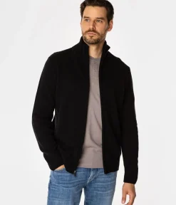 Rozpinany sweter męski z wełny jagnięcej BERN TOY BLACK
