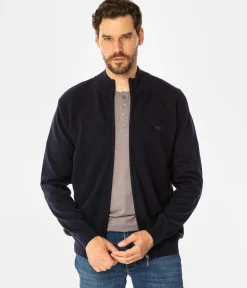 Rozpinany sweter męski ze stójką LEMIR 9103 NAVY BLAZER