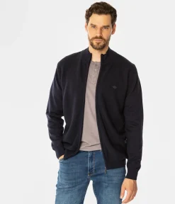 Rozpinany sweter męski ze stójką LEMIR 9103 NAVY BLAZER
