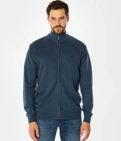 Rozpinany sweter męski ze stójką FARO 4380 INDIAN TEAL