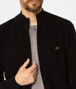 Rozpinany sweter męski ze stójką LEMIR 9103 CAVIAR