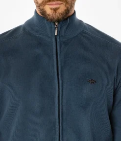 Rozpinany sweter męski ze stójką FARO 4380 INDIAN TEAL