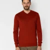 Sweter męski regular z wełną merino RIVER MERA RED OCHRE