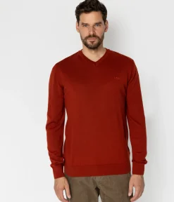 Sweter męski regular z wełną merino RIVER MERA RED OCHRE