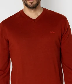 Sweter męski regular z wełną merino RIVER MERA RED OCHRE