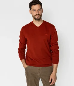 Sweter męski regular z wełną merino RIVER MERA RED OCHRE