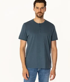 TSHIRT M HENLEY2 4587 INDIAN TEAL