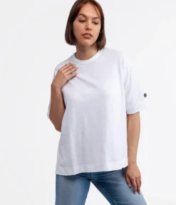 T-shirt oversize z lnem OMENA 8515 WHITE
