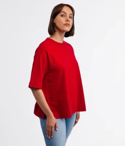 T-shirt oversize z lnem OMENA 8515 RED