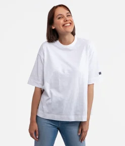 T-shirt oversize z lnem OMENA 8515 WHITE