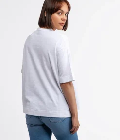 T-shirt oversize z lnem OMENA 8515 WHITE